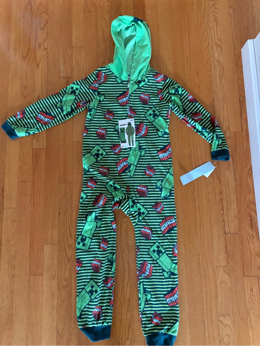 Green Creeper Kids Hooded One-Piece Pajamas